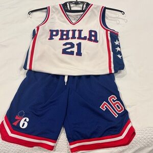 NBA PHILA 21 Kids Blue and White Jersey Set